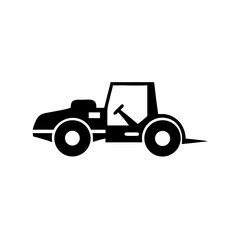 Asphalt Compactor Icon Ride On Roller with Wide Drum Vector Silhouette Flat Icon Design