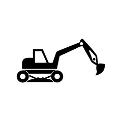 Backhoe Icon Backhoe Loader with Digging Arm Vector Silhouette Flat Icon Design