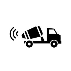 Asphalt Mixer Truck Icon Rotating Drum Truck with Mixer Vector Silhouette Flat Icon Design