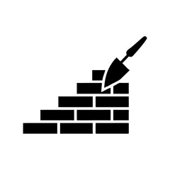 Bricks and Trowel Icon Trowel Icon Over a Brick Wall Vector Silhouette Flat Icon Design