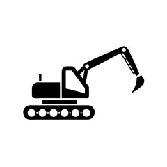 Excavator Icon Digger Arm Machine with Tracks Vector Silhouette Flat Icon Design