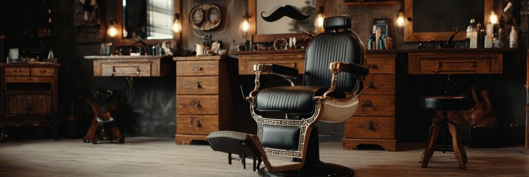 Barber Chair in a Stylish Shop Decorated for Movember Awareness With Vintage Touches and Warm Lighting