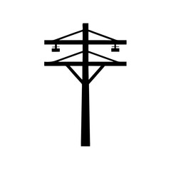 Utility Pole Icon Tall Pole with Power Line Silhouette Vector Silhouette Flat Icon Design