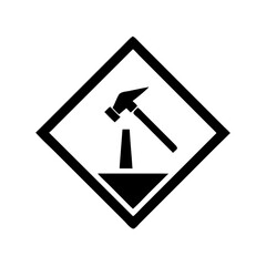 Work Zone Ahead Sign Icon Diamond Warning Board with Text Vector Silhouette Flat Icon Design