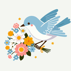 illustration of a bird carrying flowers