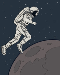 Astronaut Walking on the Moon Surface Under Starry Sky Illustration