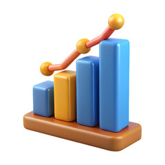 3D Business Growth Icon Graph On White Background