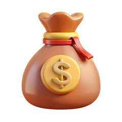 3D Money Bag Financial Icon On White Background