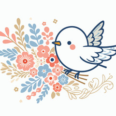 illustration of a bird carrying flowers