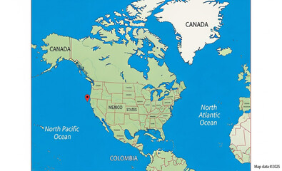 Obraz premium Illustration of North America map with the location of Portland, Oregon