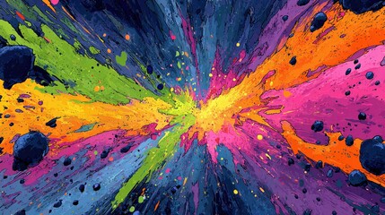 Vibrant Abstract Explosion of Colors and Shapes in Cosmic Space