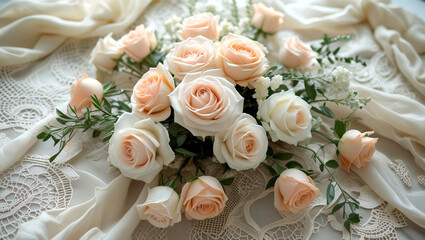Elegant Peach and Cream Rose Wedding Bouquet