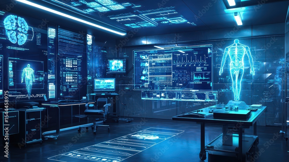 Poster Advanced digital lab for healthcare data analysis futuristic environment high-tech visualization scientific research