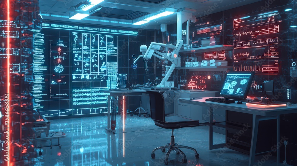 Poster advanced digital lab for healthcare data innovation urban setting technology environment interior vi