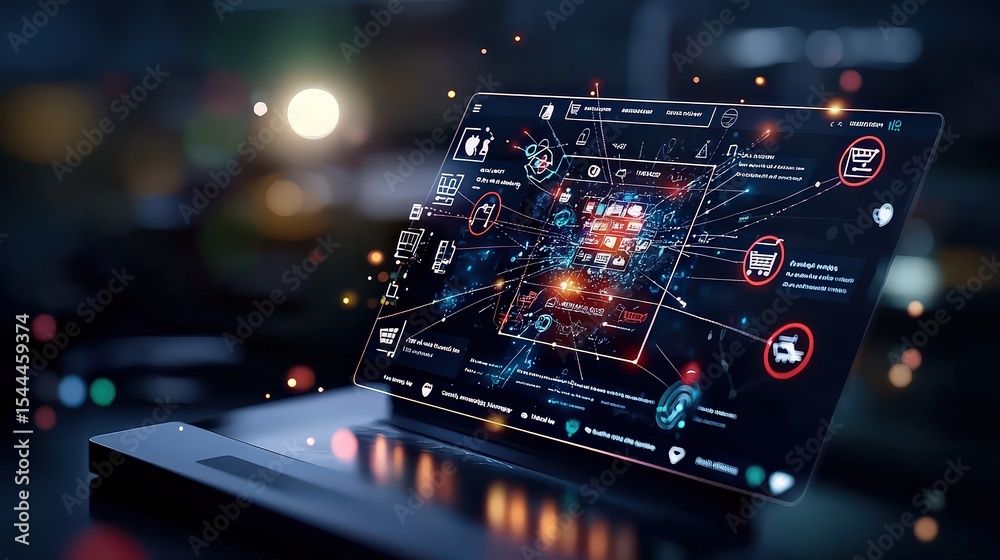 Aufkleber Ecommerce integration action digital workspace concept art futuristic environment close-up view technology innovation
