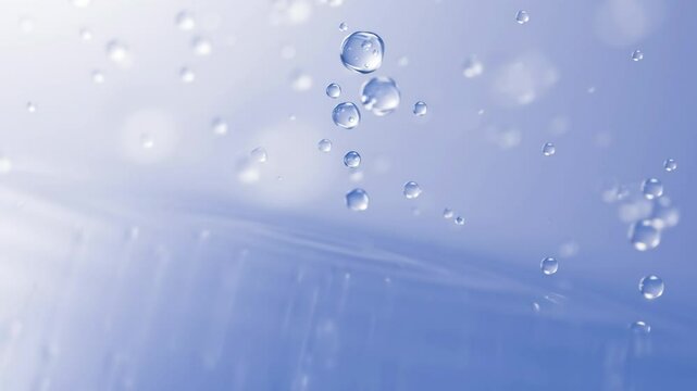 Cosmetic hyaluronic acid bubbles penetrate the skin layer, essence ball molecules hydrate and moisturize, facial skin quickly absorbs, used in face cream, facial essence, cosmetics ads, 3D rendering. 