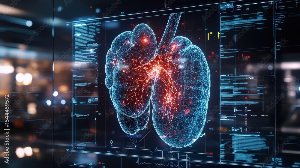 Poster ai-driven medical visualization of lungs digital health lab 3d render clinical environment high-tech