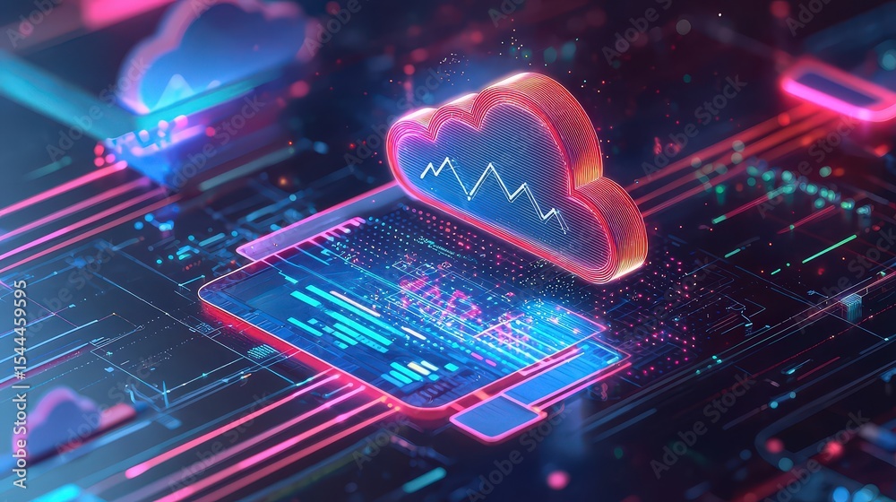 Poster Ai-enhanced cloud computing visualization digital realm graphic design futuristic abstract technology concept
