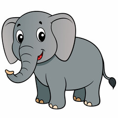 Fototapeta premium Illustration of a cartoon elephant with big ears and a small tail standing on a white background created with generated ai