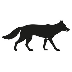 Obraz premium Silhouette of a wolf walking with its tail extended and ears perked on a white background image view created with generated ai