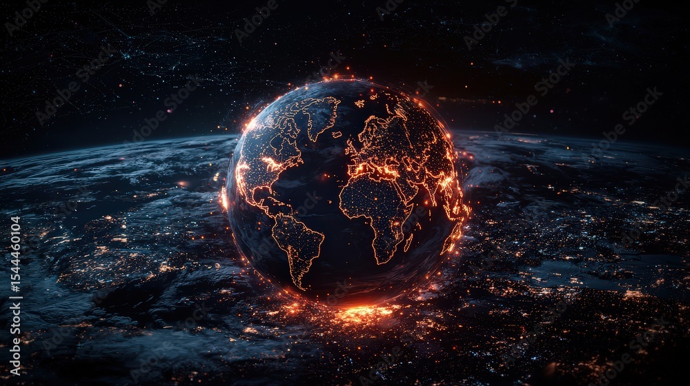 Aufkleber dynamic visualization of global governance earth digital art space aerial perspective modern concept