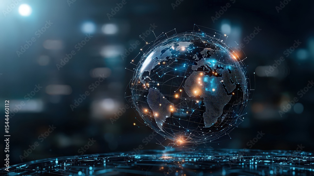 Aufkleber global governance dynamics illustrated digital globe abstract visualization technology nighttime aes