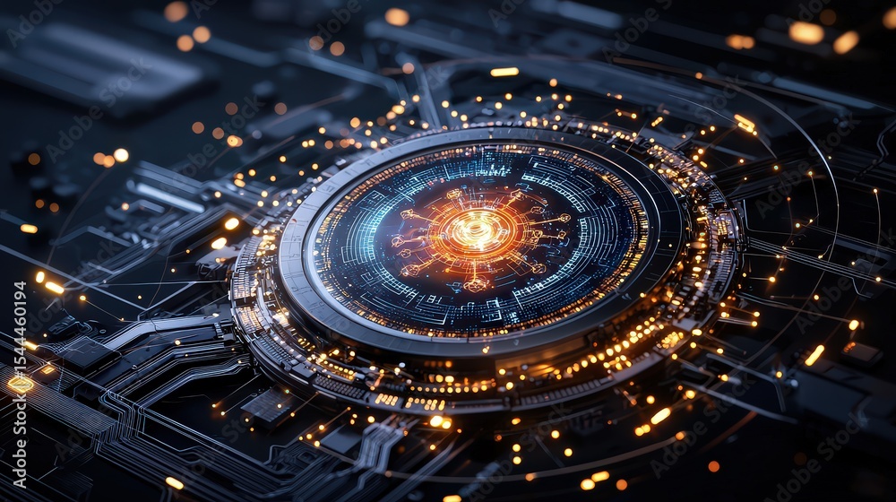 Poster Dynamic visualization of quantum computing in abstract digital art high-tech environment futuristic viewpoint