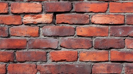 Fototapeta premium Rustic brick wall, texture, background, red and brown tones, mortar visible between bricks