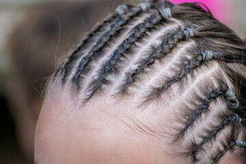 Obraz premium Detailed View of a Protective Braided Hairstyle.