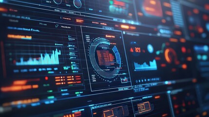 Obraz premium Advanced interactive data visualization dashboard technology hub digital art modern environment high-tech viewpoint