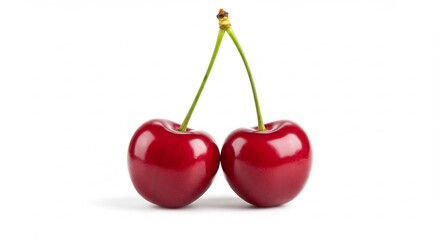 艶やかさくらんぼ 二つ 並ぶ 完熟 赤色 背景白 (Tsunayaka sakuranbo futatsu narabu kanjuku akairo haikei shiro) This translates roughly to: Glossy cherries, two aligned, perfectly ripe, red, white background.. AI Generated