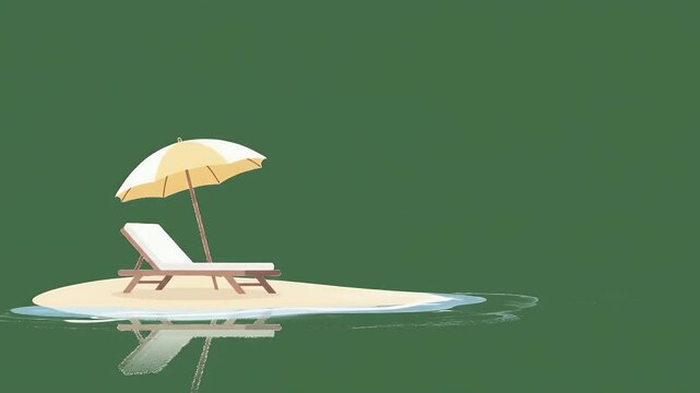 Peaceful minimalist beach scene with island sunshade and lounge chair illustration for relaxation or travel