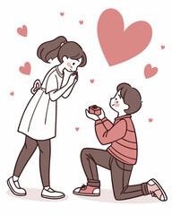 Cute Cartoon Boy Proposing to Girl – Valentine’s Day Love Illustration