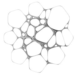 Futuristic and elegant, this 3D rendered metallic object showcases a fluid, biomorphic design with a polished surface that catches subtle light. Ideal for conveying innovation, connectivity, 