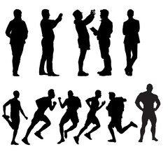 Obraz premium Running People Silhouettes Set – Vector of Men and Women in Motion for Sports and Fitness Design