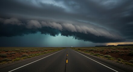 Road under storm cloud landscape scenic