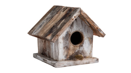 Rustic Refuge: A beautifully crafted, weathered wooden birdhouse, capturing the essence of nature's simplicity and charm.