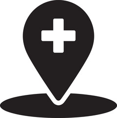 Medical Location Pin Icon Vector Black Silhouette