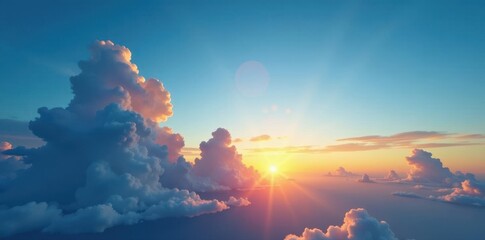 Deep blue sky, scattered cumulus clouds, setting sun , stratus, landscape