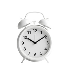 Classic white alarm clock showing two oclock isolated on white background