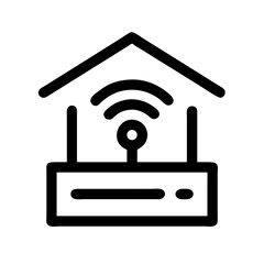 Obraz premium Smart home network router icon. Home network illustration shows wireless router inside house symbol. Smart home network concept for internet service provider website or app.