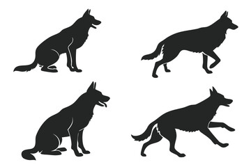 Fototapeta premium German Shepherd Dog Silhouettes in Various Poses on a White Background
