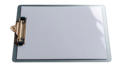 Clean Clipboard Ready for Notes: An empty clipboard lies on a surface, primed for tasks and data. It offers a blank space for tasks, list, paperwork, and schedules. A symbol of efficient planning.