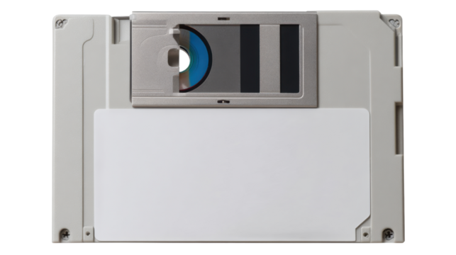 Vintage Floppy Disk: A classic 5.25-inch floppy disk, a relic of early computing, sits against a plain background.  This image evokes nostalgia for the digital past. - Powered by Adobe