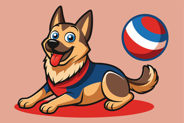 Cartoon German Shepherd with Ball Playful Dog Illustration for Children