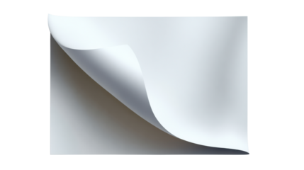 Curled Paper Corner: A close-up shot focuses on a clean sheet of paper, its corner delicately curled up, revealing a hint of the other side and casting a subtle shadow.