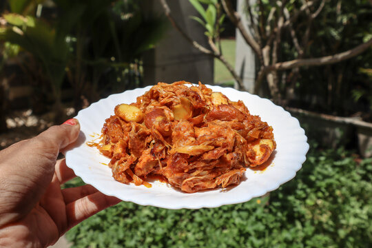 Tasty jackfruit curry on plate