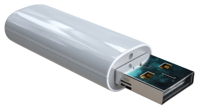 Modern USB drive in Detail: A pristine, sleek USB drive. A minimalistic design for data storage and transfer. Showing the cutting-edge technology.