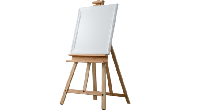 Blank Canvas on Wooden Easel: The art of creation begins with a blank canvas, perched upon a sturdy wooden easel, ready for the stroke of inspiration.
