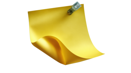 Yellow Note: A single, textured yellow sticky note, pinned neatly, is ready to capture ideas and reminders, the embodiment of organized thoughts.